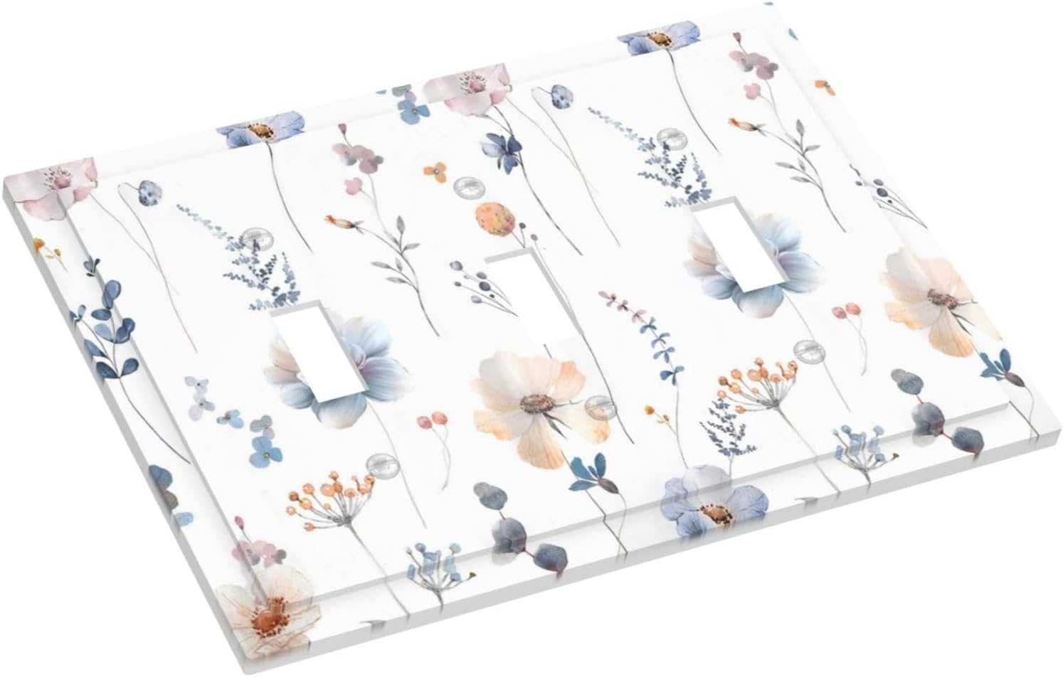 Wildflowers Plant Leaves Floral Berry Decorative Switch Plates 3 Gang Wall Plate Triple Toggle Light Switch Cover Faceplate Electrical Wall Panels for Bed Room Living Room Decor