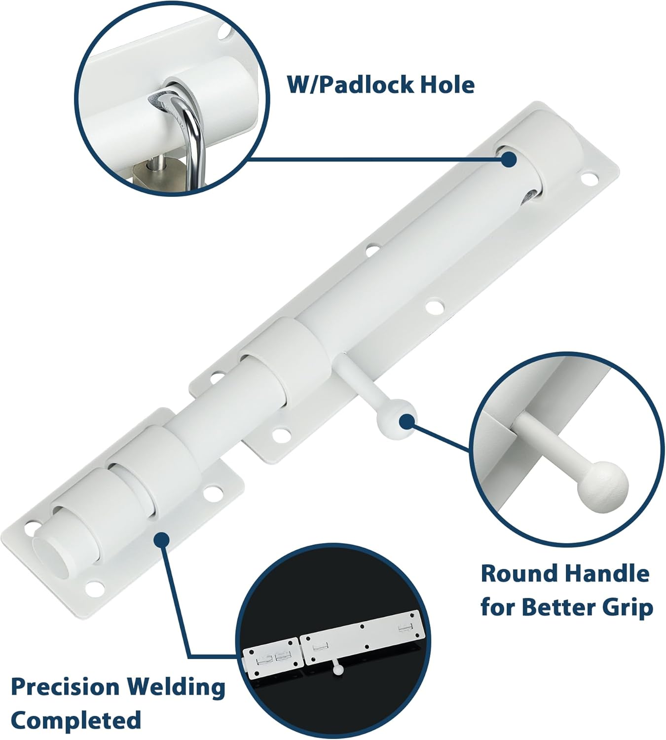 Alise 10 inch Barrel Bolt Latch,Slide Bolt Latch,Heavy Duty Solid SUS304 Stainless Steel Slide Lock for Wooden Fence,Barn Door,Interior or Outdoor Door White MS9200-W