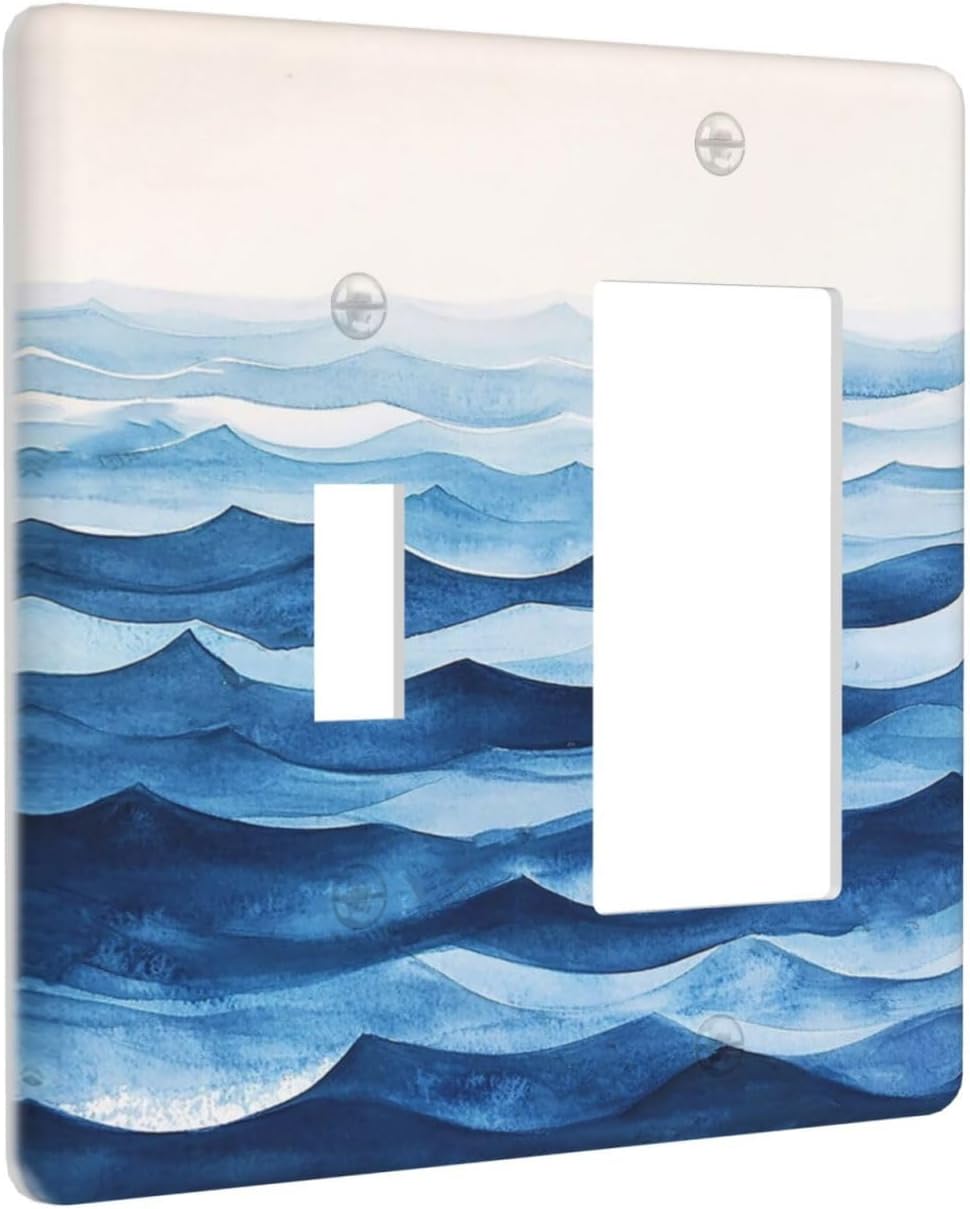Outlet Covers Blue Watercolor Textured Abstract Ocean Wave 1 Toggle 1 Rocker Combo Light Switch Cover Plate Decorative Switch Plate Covers Electrical Wall Plate for Bedroom living Room Decor