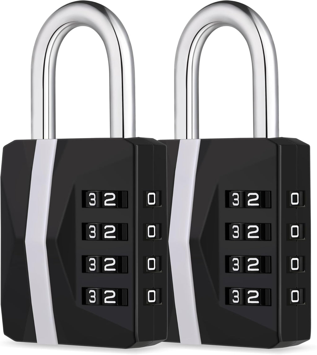 ZHEGE Locker Lock, Combination Lock Outdoor Weatherproof, [2023 Upgraded] Big White Number Lock for Gym, School, Toolbox, Fence Gate, Sheds, 4 Digit Padlock Heavy Duty (2 Pack, Black)