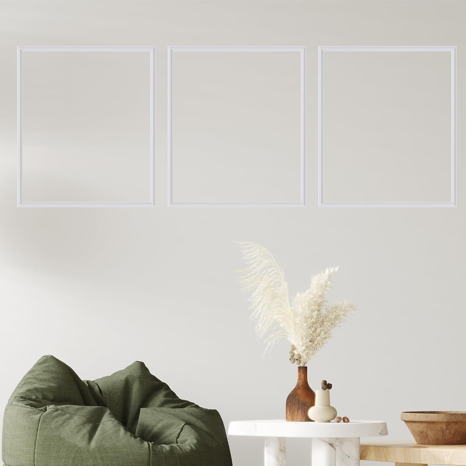 3 PCS Premade Wainscoting Panels Peel and Stick Accent Wall Panels for Interior Wall Decor Easy DIY Build and Batten Chair Rail & Picture Frame Door Decor(24 x 28 in)