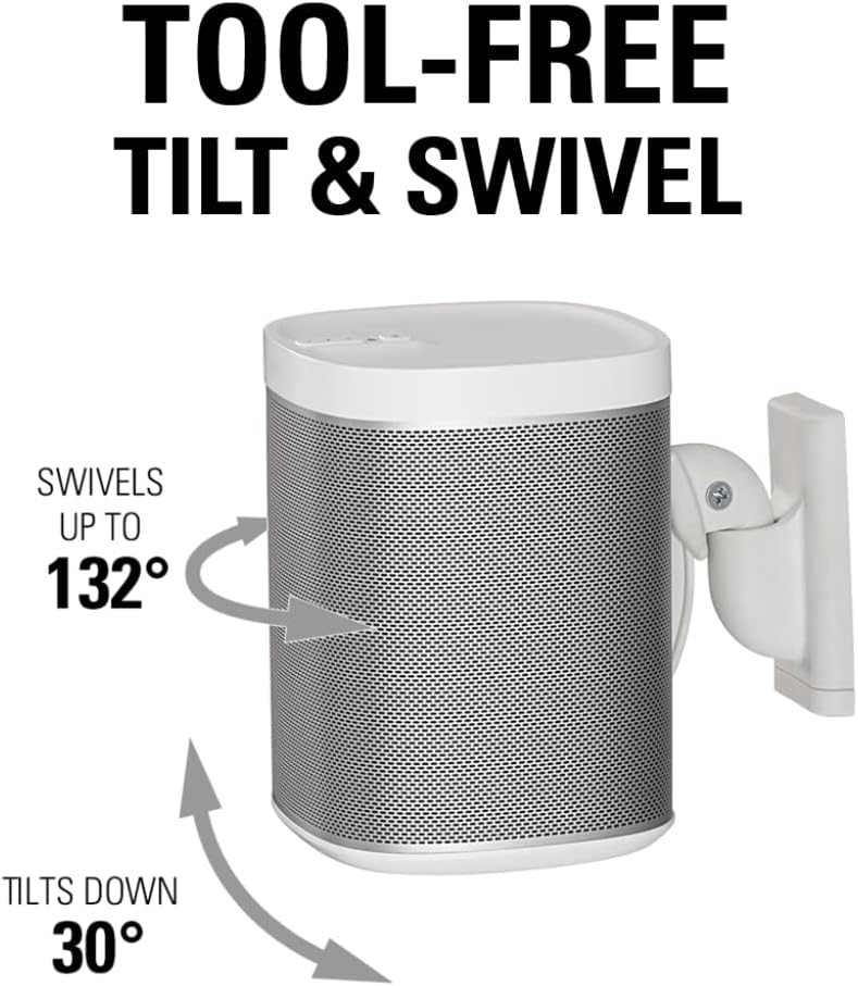 Sanus Adjustable Speaker Wall Mounts Designed for SONOS ONE, Play:1 & Play:3 - Pair (White)