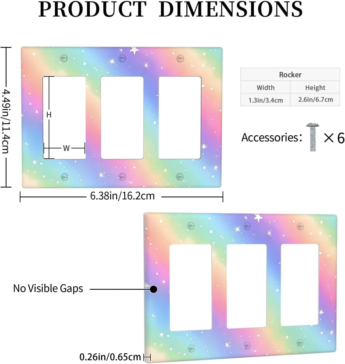 Decorative Outlet Covers Pink Blue Purple Iridescent Rainbow 3 Gang Light Switch Cover Plate Triple Rocker Wall Plates for Electrical Outlets Switch Plate Covers for Bedroom Home Decor