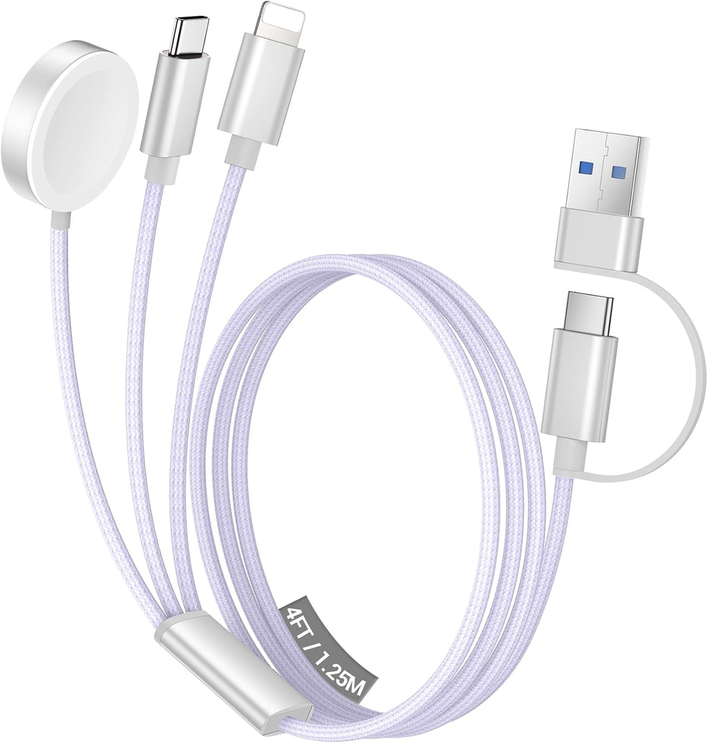 Temdan for Travel Vacation Essentials,3 in 2 USB C Cable for Apple Watch Charger/iPhone 17 Charger/Lightning,Multi Charging Cable Cord,Camping Essentials,Designed for iWatch &iPhone 16-12-4FT Purple