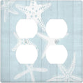 Beach Starfish Vintage Wood Rustic Country Ocean Outlet Covers 2 Gang Double Duplex Decorative Light Switch Covers Electrical Wallplates Socket Faceplate for Farmhouse Kids Room Decor