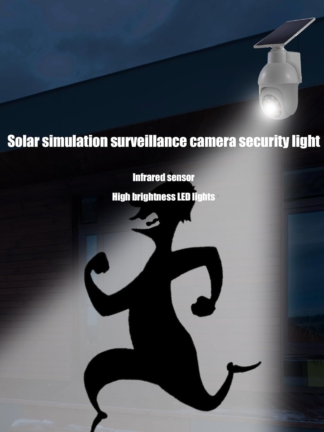High brightness solar powered analog surveillance sensor light 2 Pack, flashing red light can simulate fake CCTV camera, enhance home security, suitable for porch backyard and parking lot lighting
