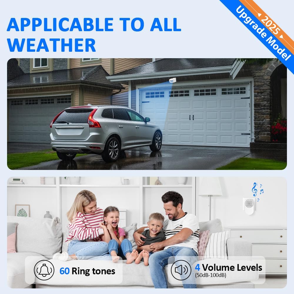 Driveway Alarm Motion Sensor - Driveway Alarms Wireless Outside Weatherproof Motion Detector Presence Outdoor Detector Door Home Security System Gate Mailbox Alert 1 Receiver and 2 Sensors