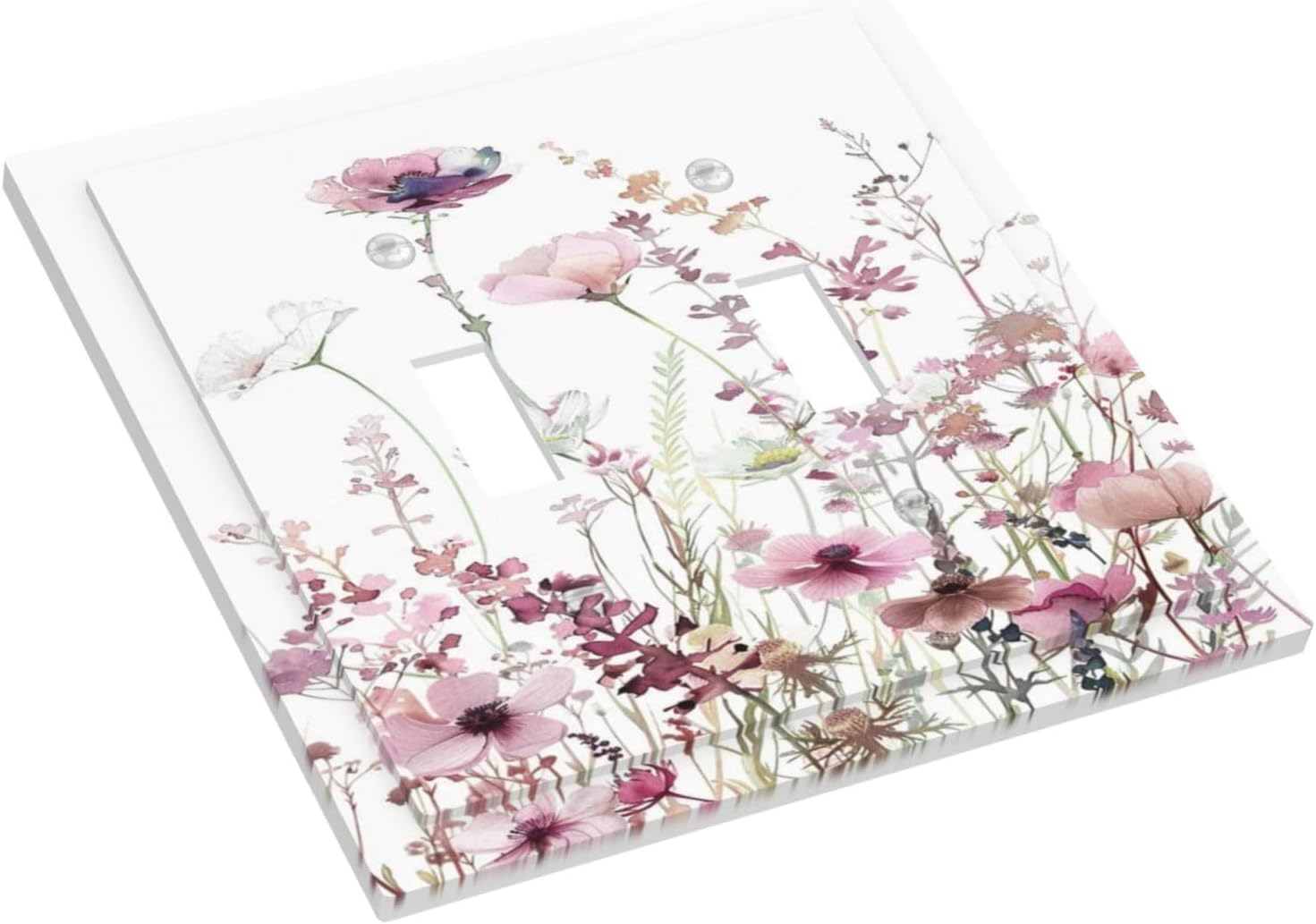 Floral Pink Watercolor Wildflowers Plant Flower Decorative Switch Plates 2 Gang Double Toggle Outlet Light Switch Cover Wall Plate Electrical Faceplate for Bedroom Living Room Decor