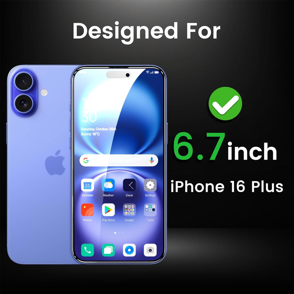 4 Pack Privacy Screen Protector for iPhone 16 Plus 6.7 Inch with 4 Pack Camera Lens Protector, Anti Spy Tempered Glass Film, Anti-Scratch, Touch Sensitive, Case Friendly