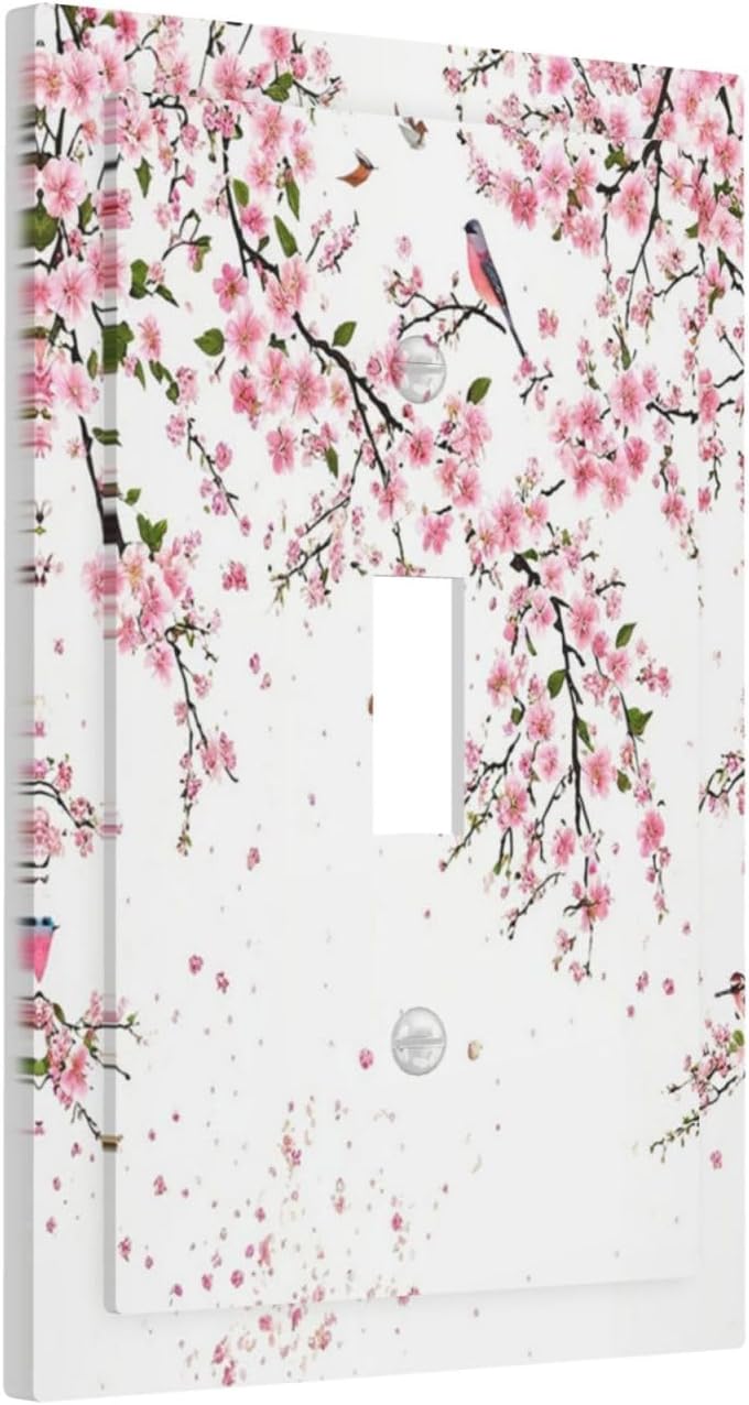 Decorative Light Switch Plate Covers Rustic Plum Blossom Pink Flowers 1 Gang Light Switch Cover Plate Single Toggle Wall Plate Outlet Covers Faceplate for Home Bedroom Decor （2 Pack）