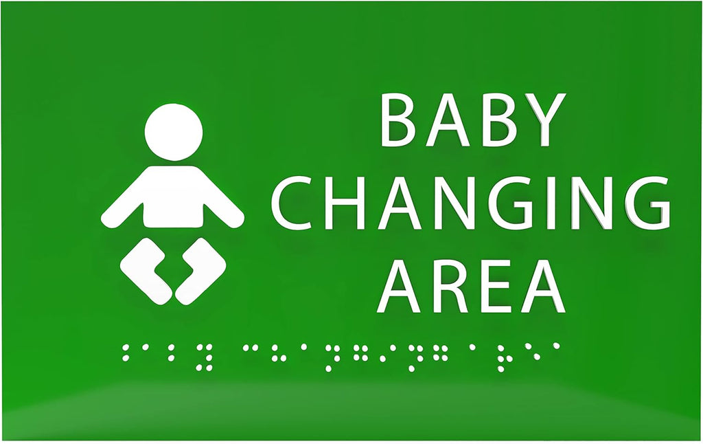 6" X4" Baby Changing Area Sign | Tactile Graphics Grade 2 Braille Text Baby Care Sign| ADA Compliant Wall Mount Plastic Restroom Sign for Hospital, Offices, Clinics and Apartments