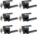 Passage Door Lever (No Lock), Heavy Duty Interior Square Handle for Hallway and Closet, Matte Black, Reversible for Right&Left Handed, 6Packs