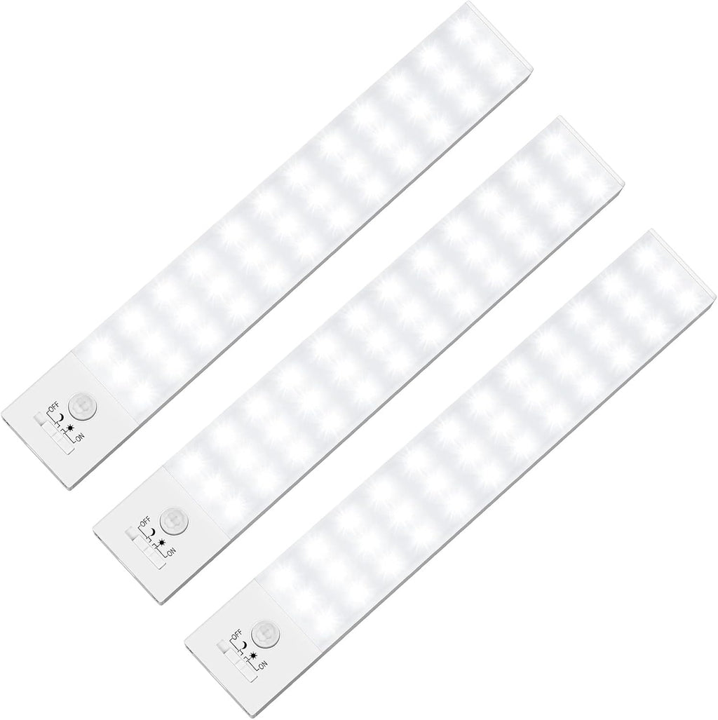Under Cabinet Lights 3-Pack, Wireless Motion Sensor Lighting with 36 LEDs, 3 Modes, 1500mAh Rechargeable Battery for Kitchen, Hallway, Stairs & Closet