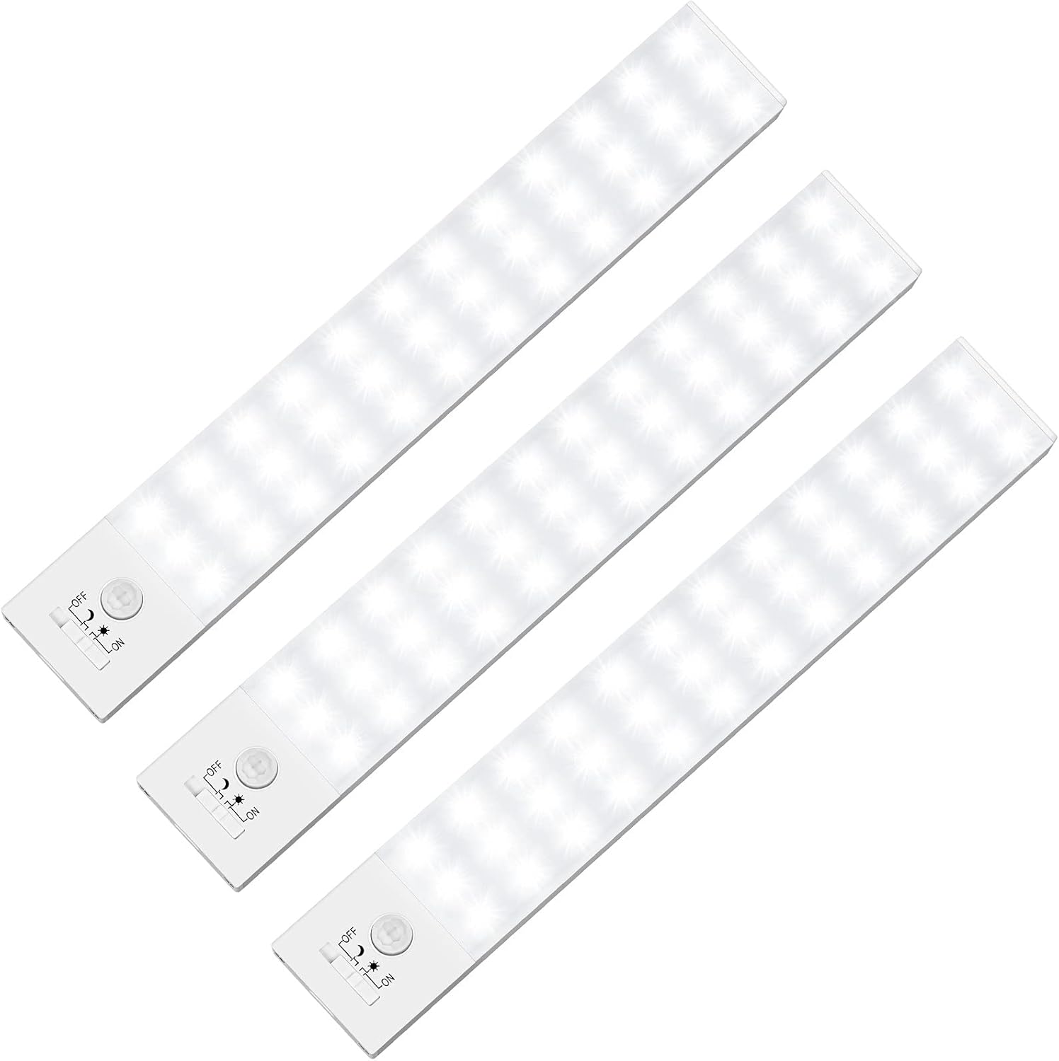 Under Cabinet Lights 3-Pack, Wireless Motion Sensor Lighting with 36 LEDs, 3 Modes, 1500mAh Rechargeable Battery for Kitchen, Hallway, Stairs & Closet