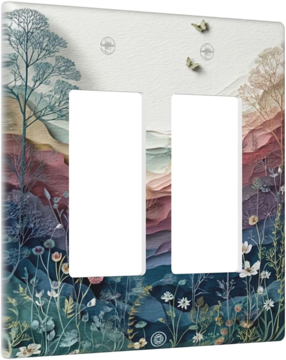 Wildflowers Rustic Flowers Floral Plants 2 Gang Double Rocker Wall Plate Cover Vintage Mountain Decorative Light Switch Covers Electrical Faceplate Switch Plates for Bathroom Kitchen Home