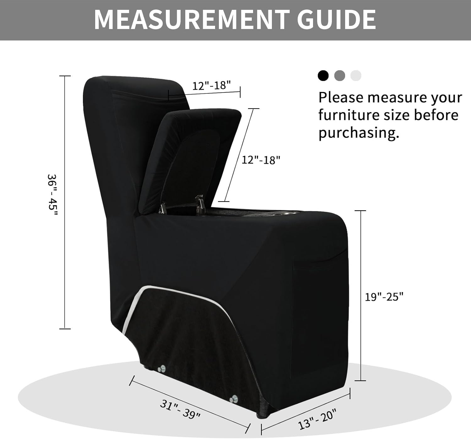 Easy-Going 100% Waterproof Recliner Console Cover, Stretch Middle Console Couch Covers for Reclining Sofas, Sectional L-Shape Furniture Protector for Kids & Pets, 1 Console Cover, Black