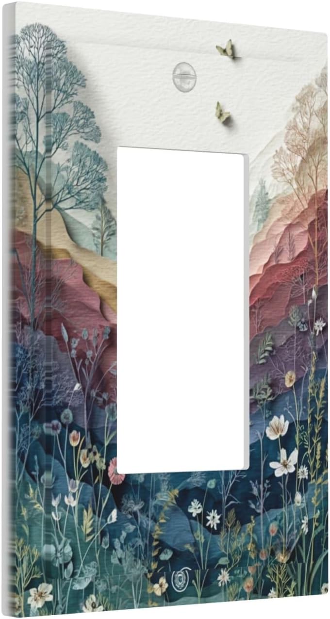 Wildflowers Rustic Flowers Floral Plants Light Switch Covers Wall Plate Decorative Vintage Mountain 1 Gang Single Rocker Electrical Faceplate Switch Plates for Bathroom Kitchen Home