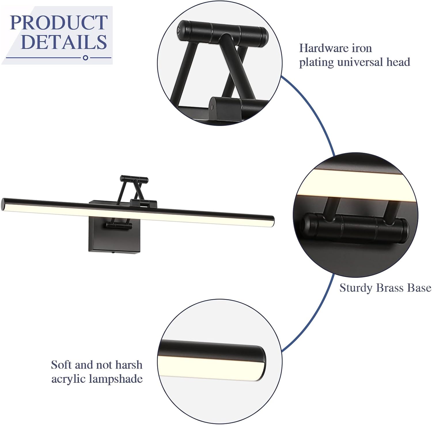 Joossnwell Picture Light for Painting Black Art Light Hard-Wired Picture Frame Light 23.62 Inch Dimmable Gallery Wall Light with Adjustable Swing Arm for Painting Library Museum Warm White