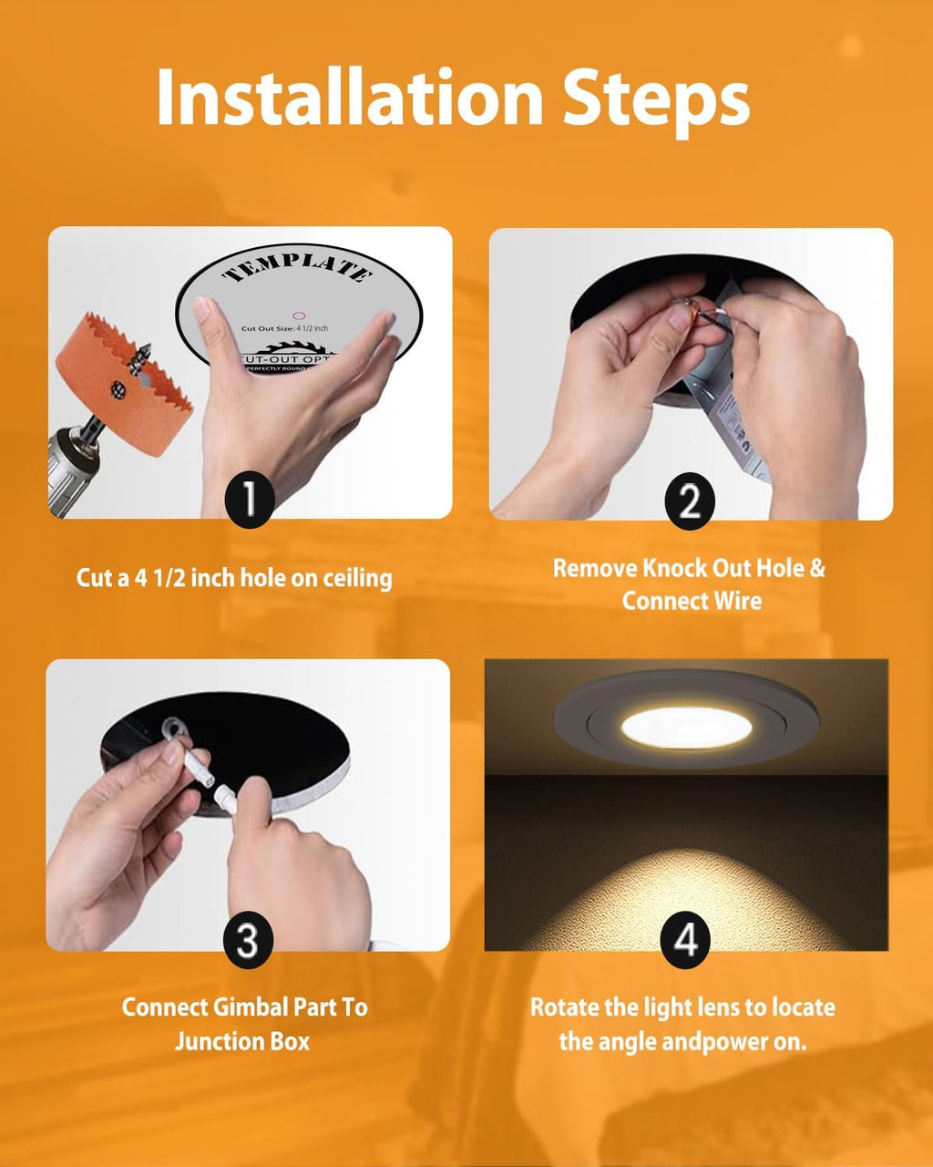 Gimbal LED Recessed Light - 4 Inch Black 9W 360° Rotation Directional Adjustable Eyeball Sloped Ceiling Recessed Lighting 4 inch Light Wafer Soffit Indoor Spotlight Canless Black 4 inch 6 Pack