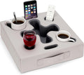 Couch Cup Holder Pillow-Sofa Cup Holder for Bed, Rv, Tv, Car, Man Cave, Backseat | Remote, Drinks, Snacks Tray Caddy Cupholder (PULightGrey)