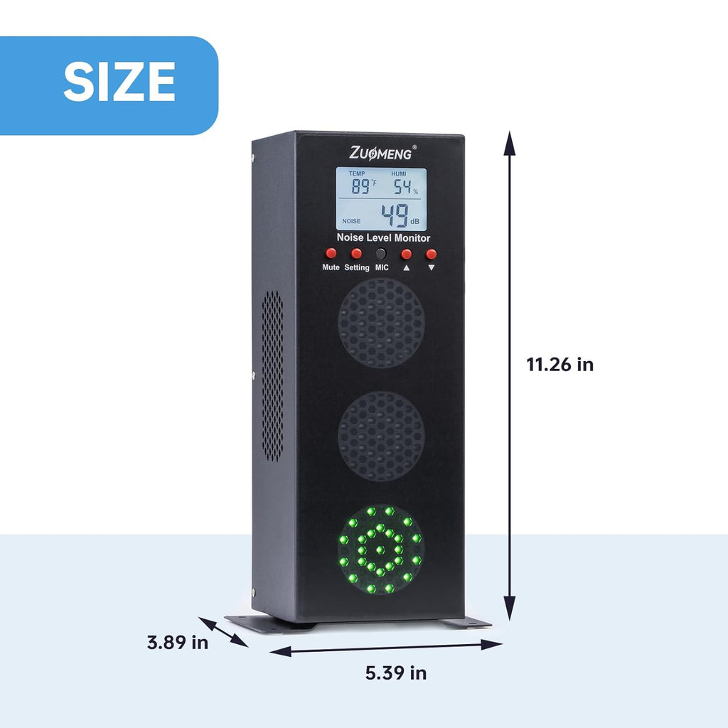Noise Detector with Traffic Light Alert & Adjustable dB Threshold & Volume, Temp & Humidity Display, for Classroom Noise Control, Fun Interaction for Easy Noise Management