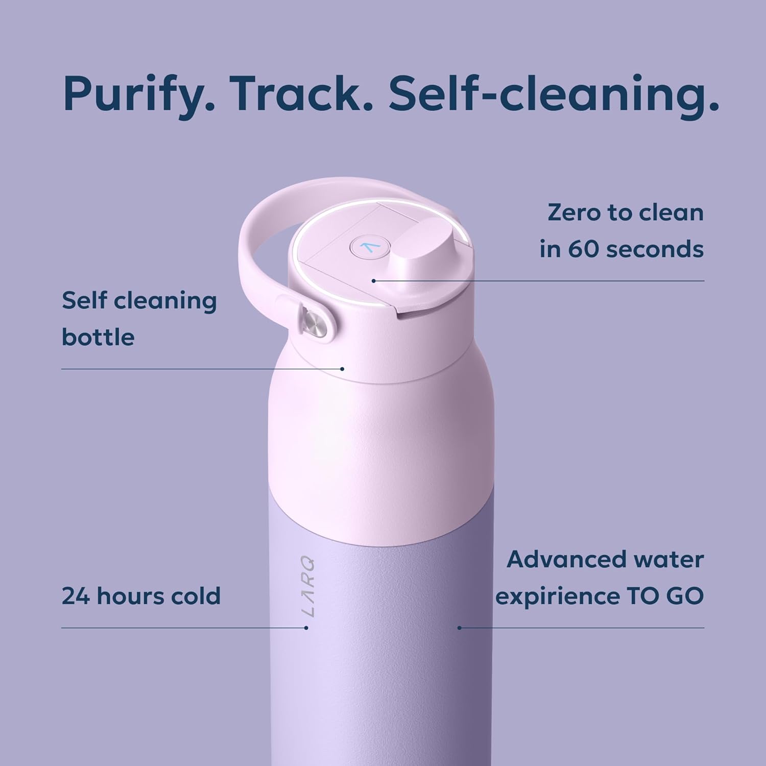 LARQ Bottle PureVis 2 - UV Water Purifier with Self-Cleaning, App Hydration Tracking, Filter Straw, Detachable Handle, Double-Wall Insulated
