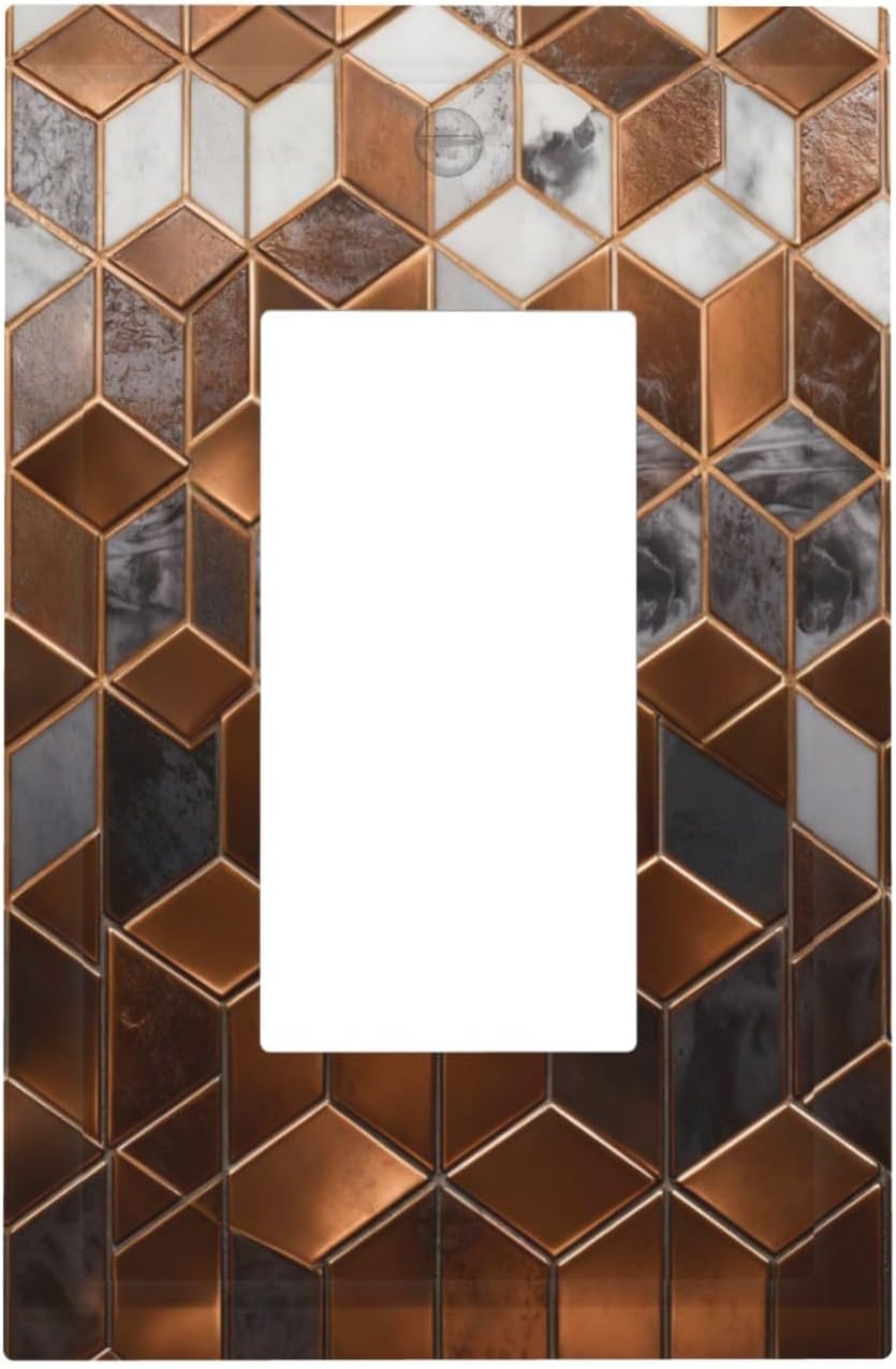 Brown Abstract Luxury Modern Geometric Cubic Marble 1 Gang Single Rocker Decorative Light Switch Covers Electrical Faceplate Switch Plates for Bathroom Kitchen Home