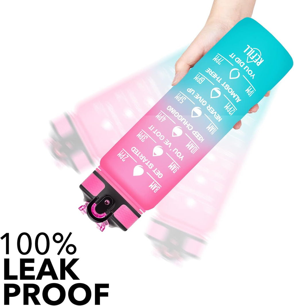 Hyeta 32 oz Water Bottles with Times to Drink and Straw, Motivational Water Bottle with Time Marker, Leakproof, Drinking Sports Water Bottle for Fitness, Gym and Outdoor