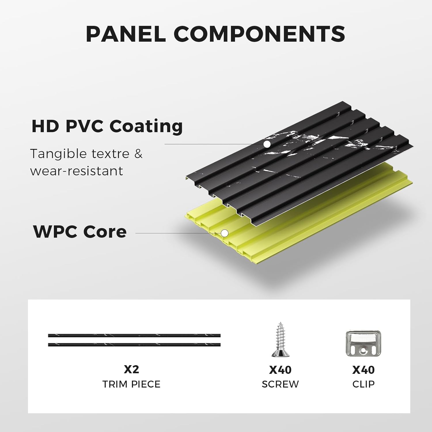 OUZUGIE WPC Acoustic Slat Wall Paneling, 8-Pack 96 x 6 Inches 3D Wall Panels for Interior Wall Decor,Living Room,TV Background,Study Room,Office Spaces,Bedroom,Low Grille (Black Marble-1)