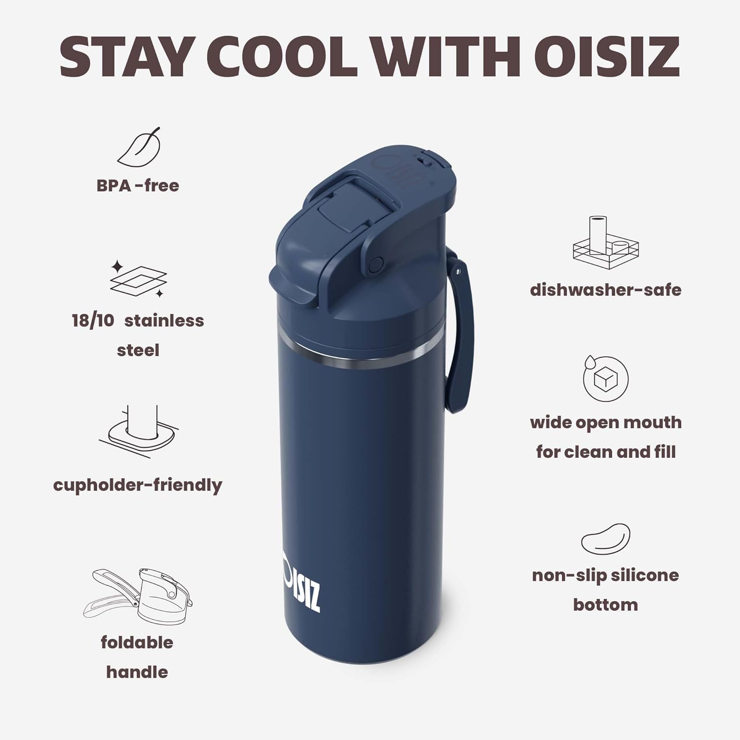 OISIZ Insulated Water Bottle 20 oz with 2 in 1 Spout and Straw Lid,One Click Safety Lock,100% Leakproof,Keep Cold 24H,Vacuum Stainless Steel Water Bottle for School,Travel and Sports,Dishwasher Safe