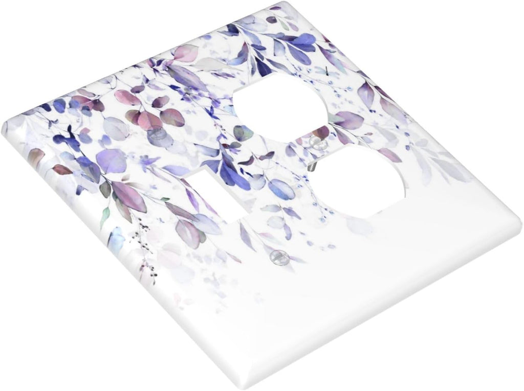 Purple Eucalyptus Watercolor Floral Rustic Leaf Wallplates 1 Toggle 1 Duplex Switch Plate Electrical GFCI Faceplate Decorative Light Switch Covers for Farmhouse Home Decor
