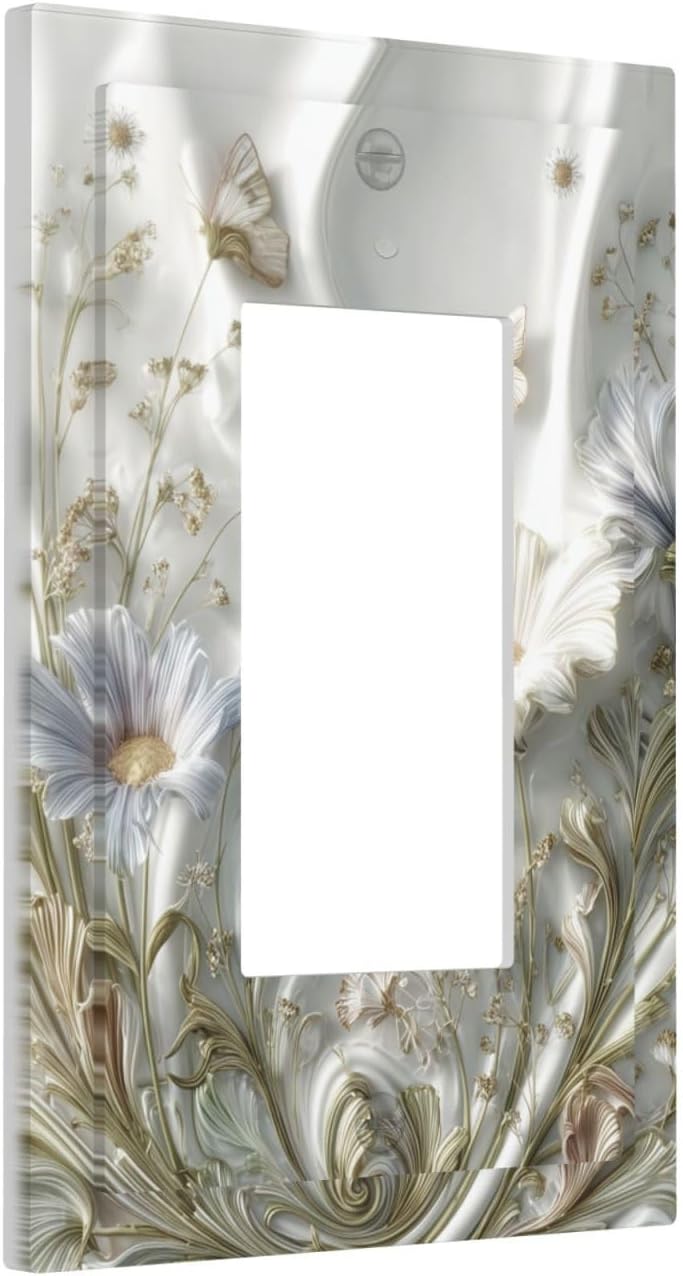 Artistic Flowers Floral Plant 1 Gang Single Rocker Decorative Light Switch Covers Electrical Faceplate Switch Plates for Bathroom Kitchen Home