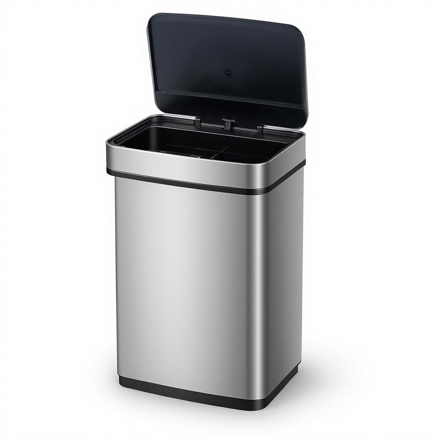 Goplus 16 Gal Automatic Trash Can, Stainless Steel Motion Sensor Trash Can with 2 Compartments, Quick Response & Soft Close Lid, Touchless Compact Garbage Bin for Kitchen, Bedroom, Bathroom and Office