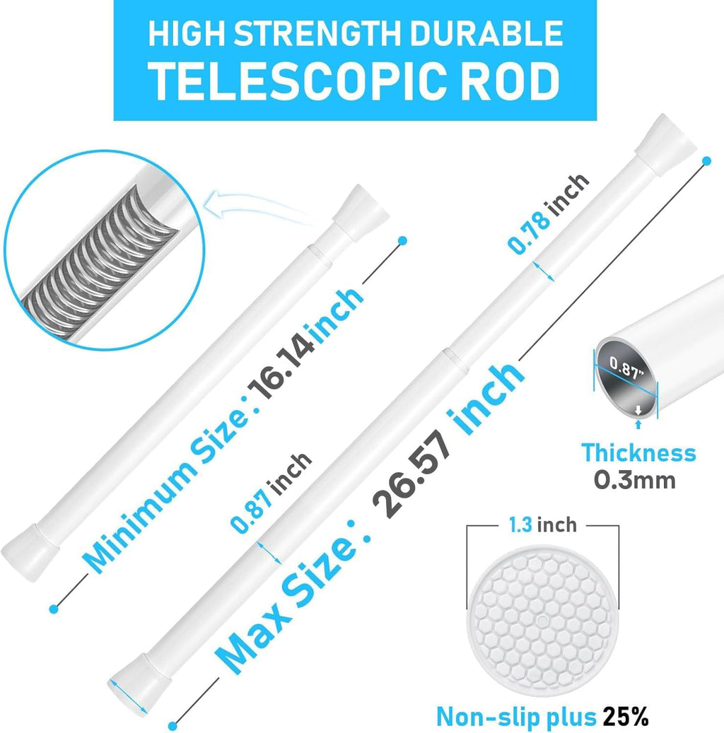White Tension Rod 16 To 26 Inch Spring Curtain Rod Adjustable Short Curtain Rod No Drilling Short Tension Rod Extendable Small Spring Tension Rods For Closet Cupboard Bars Refrigerator