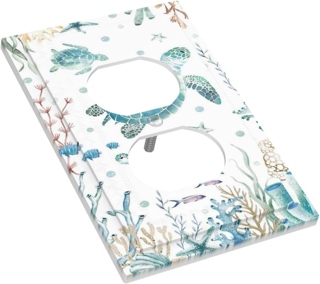 Sea Turtle Ocean Starfish Fish Coral Pearl Outlet Covers 1 Gang Duplex Light Switch Cover Decorative Switch Plates Electrical Receptacle Faceplate Wall Plate for Bathroom Kids Room Decor