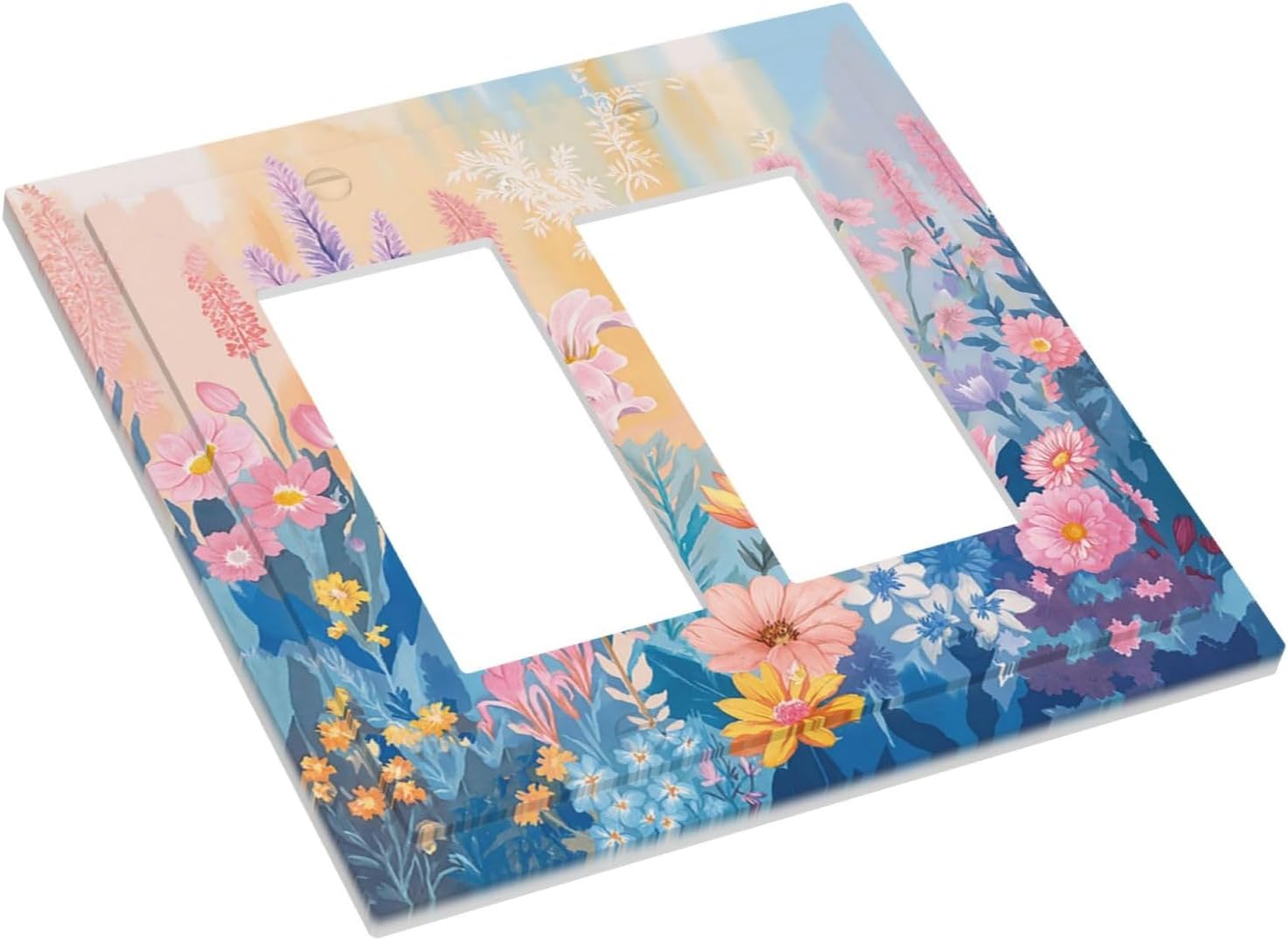 Decorative Outlet Covers Colorful Watercolor Flowers Wildflower Plants 2 Gang Double Rocker Light Switch Cover Plate Electrical Switch Plate Cover Decorate GFCI Wall Plate for Bathroom Home Decor