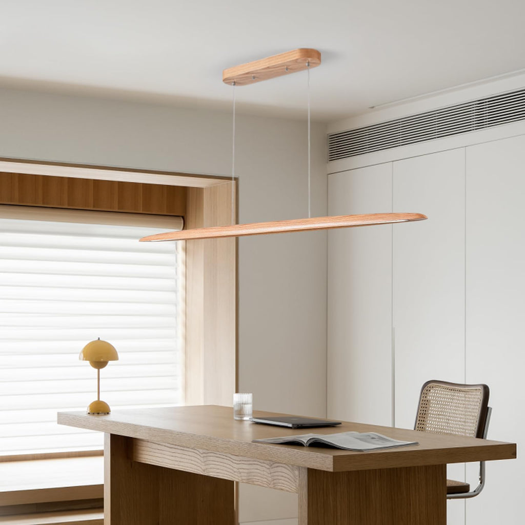 39" 24W Wood LED Linear Pendant Light Fixture Led Dining Room Light Dimmable Hanging Light Fixture for Dining Room Kitchen Island Pool Table Lights Natural Wood Color