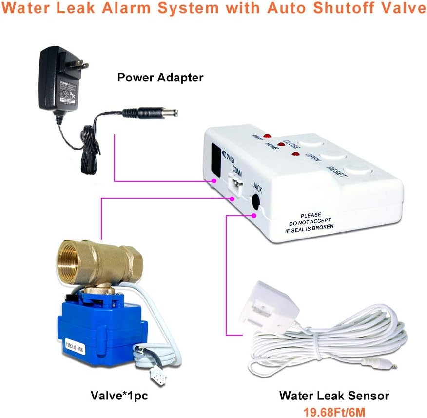 E-SDS Washing Machine Leak Detector with Automatic Water Shut-Off and Sensors and Sounds Alarm for Pipes 1" NPT, Water Leak Detector with Shutoff Valve for Laundry,Water Heaters More