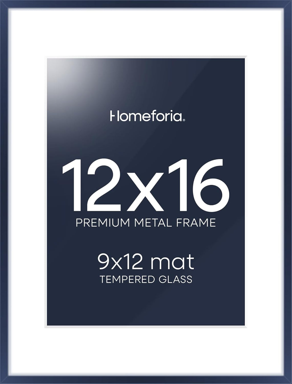 Homeforia 12x16 Navy Blue Picture Frame, High End Metal 12x16 Poster Frames with Mat 9x12 Photo, 12 x 16 Navy Blue Frame Matted to 9 by 12 Print, 16x12 Thin Frames, Tempered Glass, Wall Kit, Set of 1