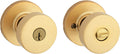 Kwikset Pismo Entry Door Knob with Lock and Key, Secure Keyed Handle Exterior Doorknob, Front Entrance and Bedroom, Satin Brass, Round, Pick Resistant SmartKey Rekey Security, Microban Protection