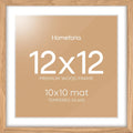 Homeforia 12x12 Light Wood Frame, High End Natural Oak 12 x 12 Square Picture Frames with Mat 10 by 10 inch Photo, 12by12 Wooden Poster Frames Matted to 10x10 Print, Tempered Glass, Wall Kit, Set of 1
