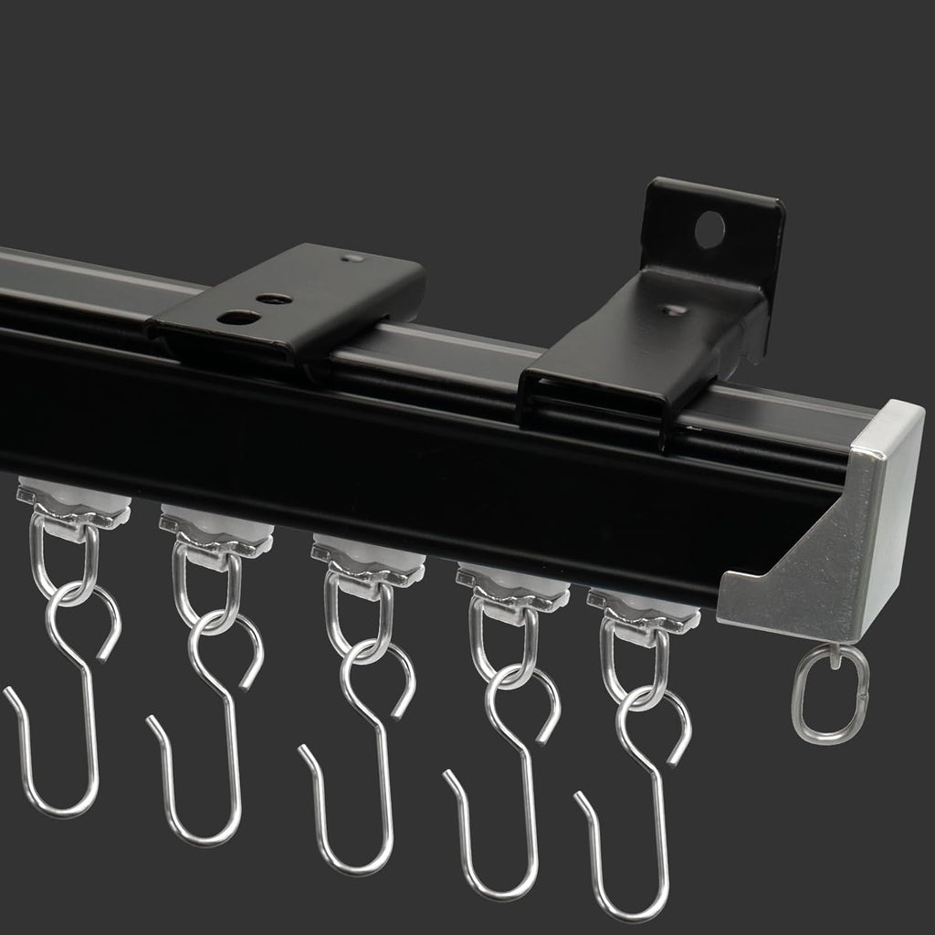 Curtain Track for Ceiling or Wall, Heavy Duty Aluminum Alloy with Smooth Sliding, Easy to Install, Black, 3ft To 18ft