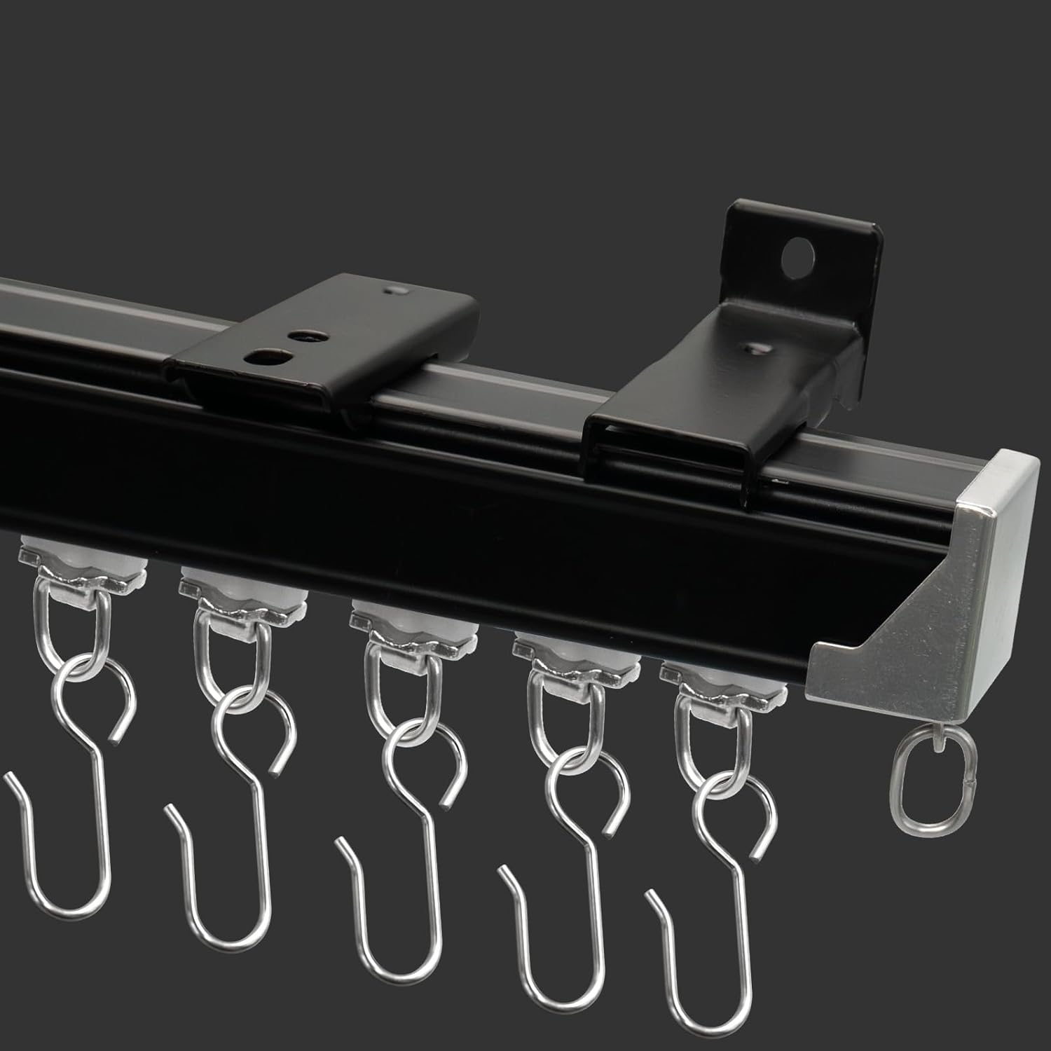 Curtain Track for Ceiling or Wall, Heavy Duty Aluminum Alloy with Smooth Sliding, Easy to Install, Black, 3ft To 18ft