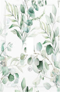 Boho Green Eucalyptus Leaf Floral Plants Flowers Decorative Light Switch Cover 1 Gang Single Toggle Device Electrical Faceplate Switchplates Decorator Outlet Wall Plate for Bed Room Living Room Decor