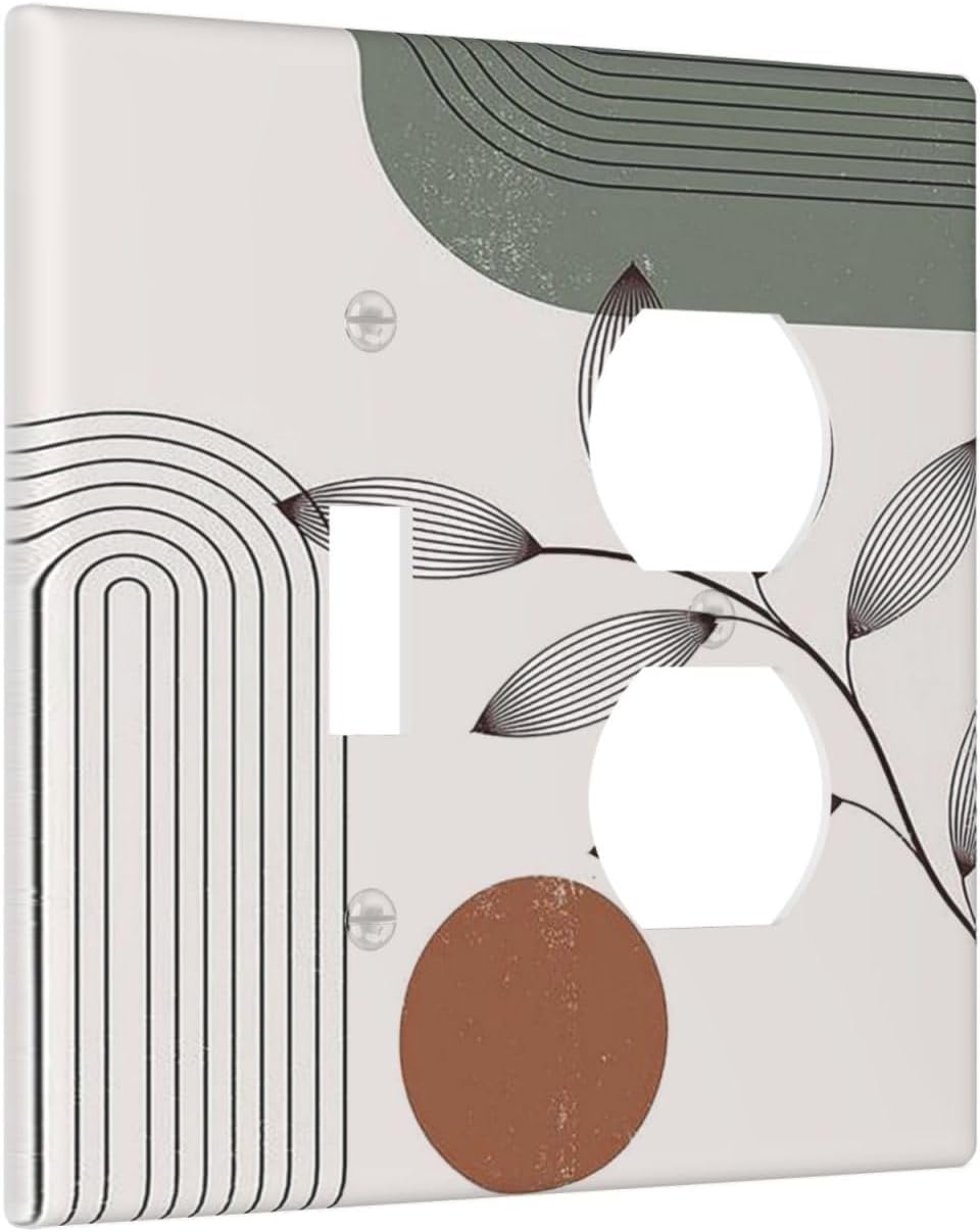 Wallplates Sage Green Boho Nature Art Minimalist Geometric Plant 1 Toggle 1 Duplex Switch Plate Electrical GFCI Faceplate Decorative Light Switch Covers for Bedroom living Room Decor