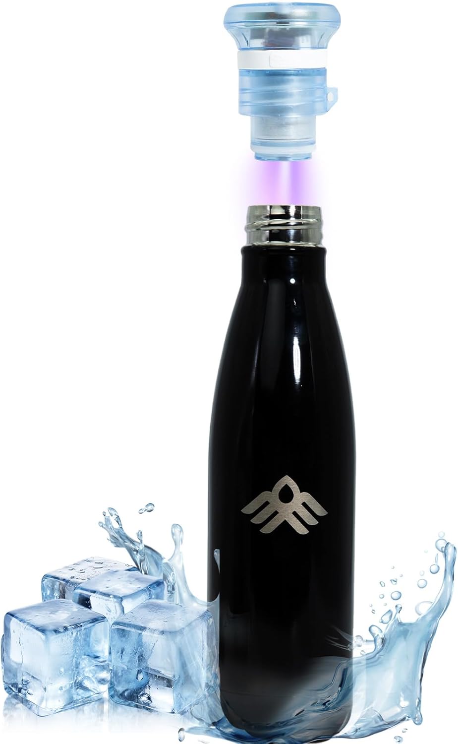 Smart Self-Cleaning Water Bottle 17oz Onyx Stainless Steel Insulated Purifying Bottle LED + Activated-Carbon Dual Filtration USB-C Rechargeable BPA-Free for Outdoor, Gym & Office