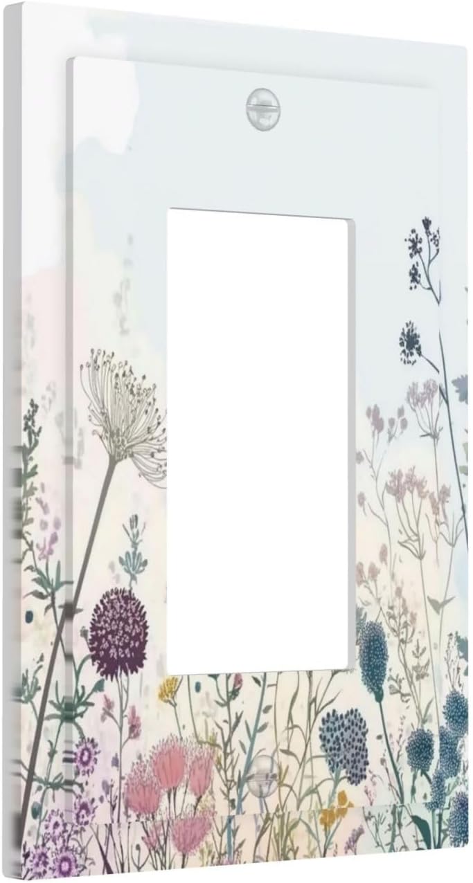 Colorful Wildflower Watercolor Dandelion Floral Decorative Outlet Covers 1 Gang Single Rocker Light Switch Cover Plate Wall Plates Gfci Faceplate For Cabin Home Decor