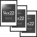 Homeforia 14x22 Frame Black Wood, High End Oak 14x22 Picture Frames with Mat 12x16 Photo, 14 x 22 Wooden Poster Frame Matted to 12 by 16 Print, 22x14 Hanging Frames, Tempered Glass, Wall Kit, Set of 3