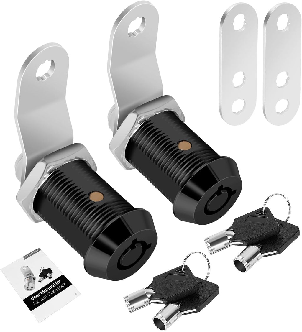 2 Pack Cabinet Lock with Keys, 1" RV Storage Locks Keyed Alike, RV Locks for Storage Door, Camper Toolbox RV Cam Locks with Manual(Black, 2Pack, 1 Inch)
