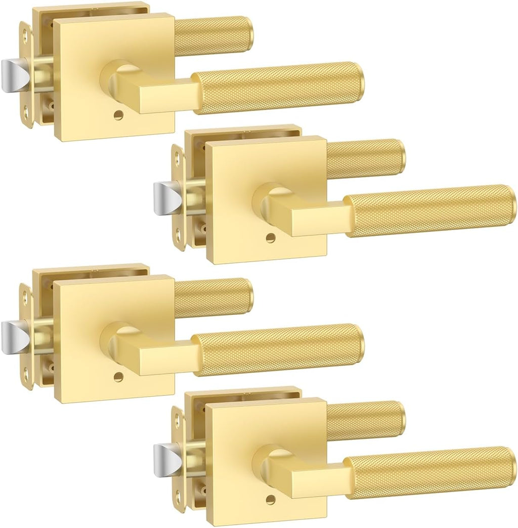 Asidrama 4 Pack Gold Privacy Door Handles, Door Lever with Door Knobs Indoor for Bedroom or Bathroom, Heavy Duty Door Handles Interior with Locks for Left Right Sided Doors